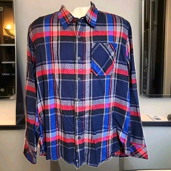 Element Flannel Shirt Button Down Skater Blue Red Plaid Men's Large - Picture 1 of 3